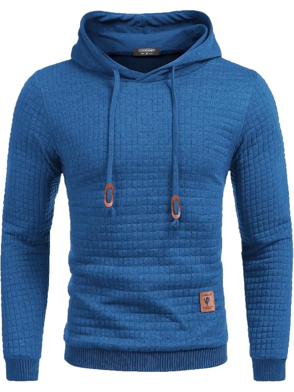 Coofandy Men's Blue Long Sleeve Drawstring Waffle Knit Pullover Hoodies
